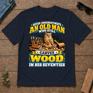 Yellow An Old Man Still Carves Wood In His Seventies - navy - TS2D-Navy