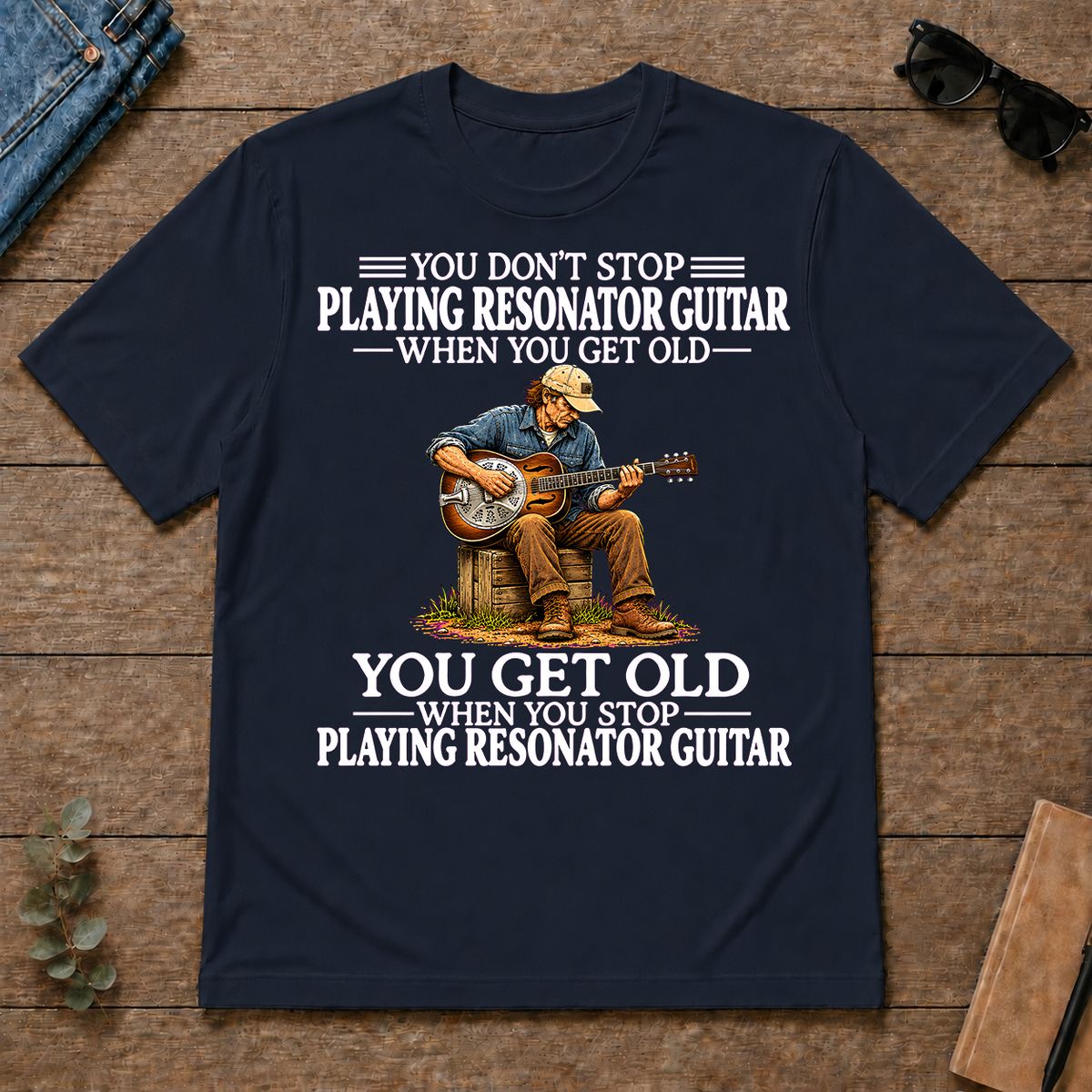 Old Man Don't Stop Playing Resonator Guitar - navy - TS2D-Navy