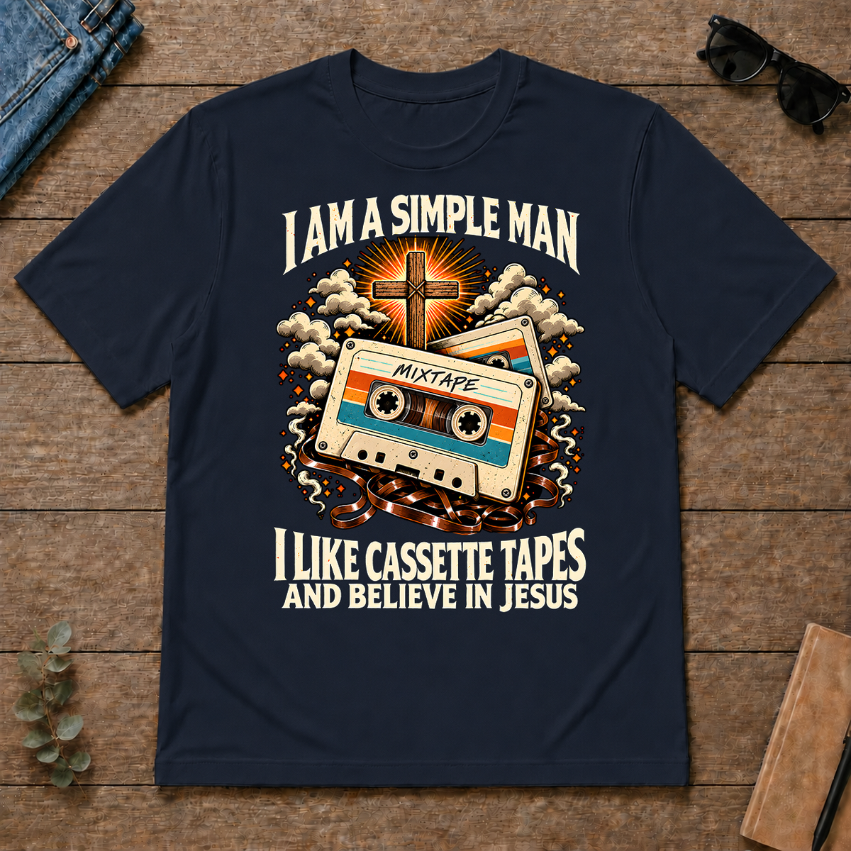 I Like Cassette Tapes & Believe In Jesus - navy - TS2D-Navy