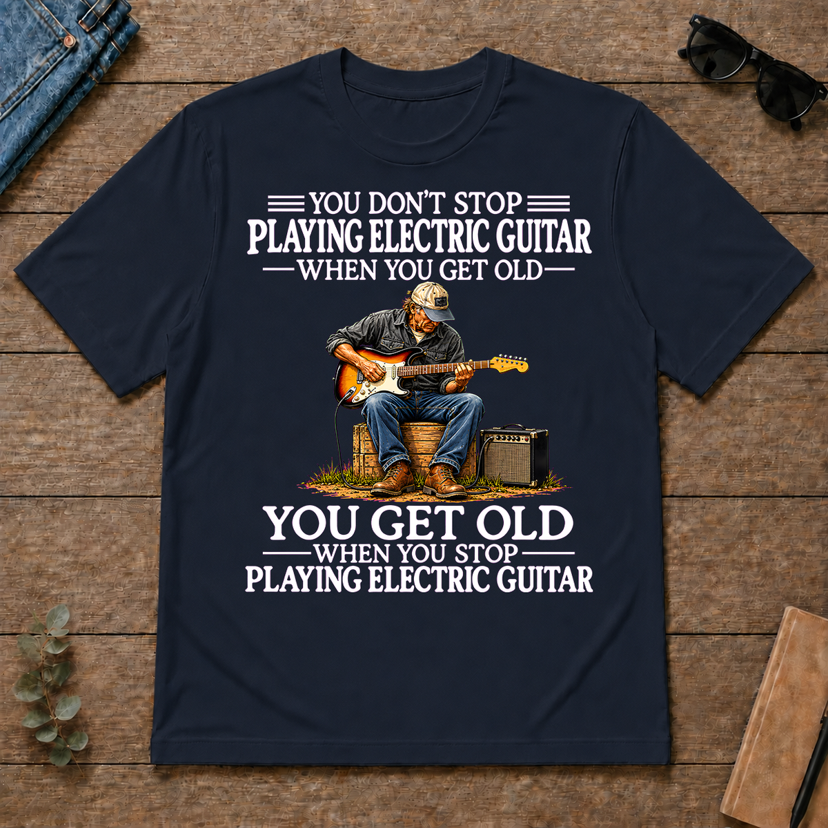 Old Man Don't Stop Playing Electric Guitar - navy - TS2D-Navy