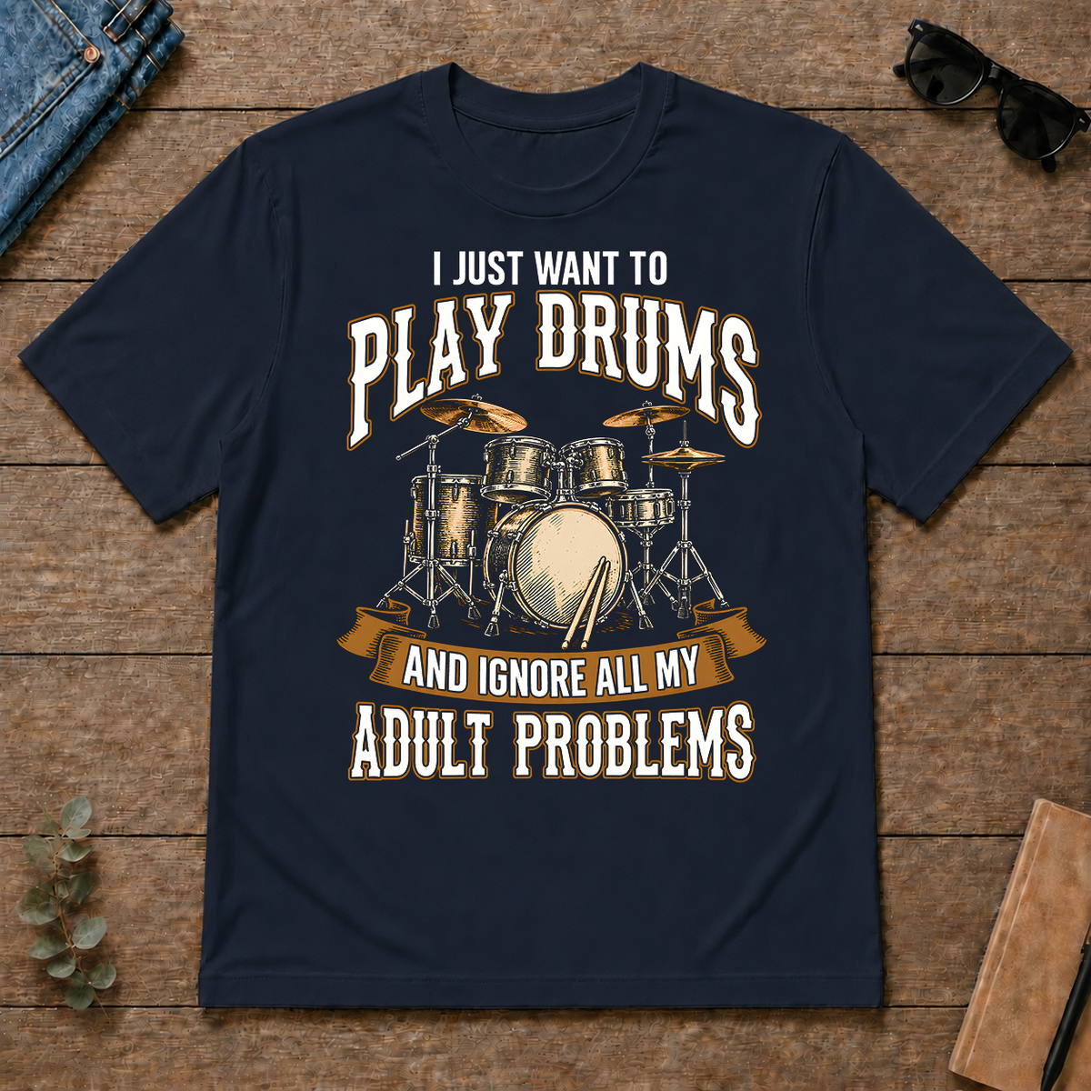 Vintage I Just Want To Play Drums - navy - TS2D-Navy