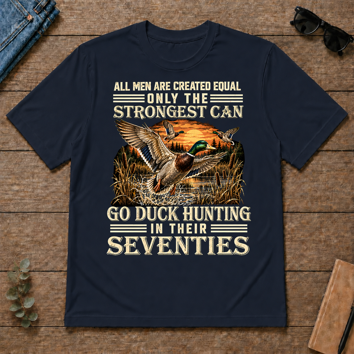 Vintage Duck Hunting Strongest Man In Seventies_ - navy - TS2D-Navy