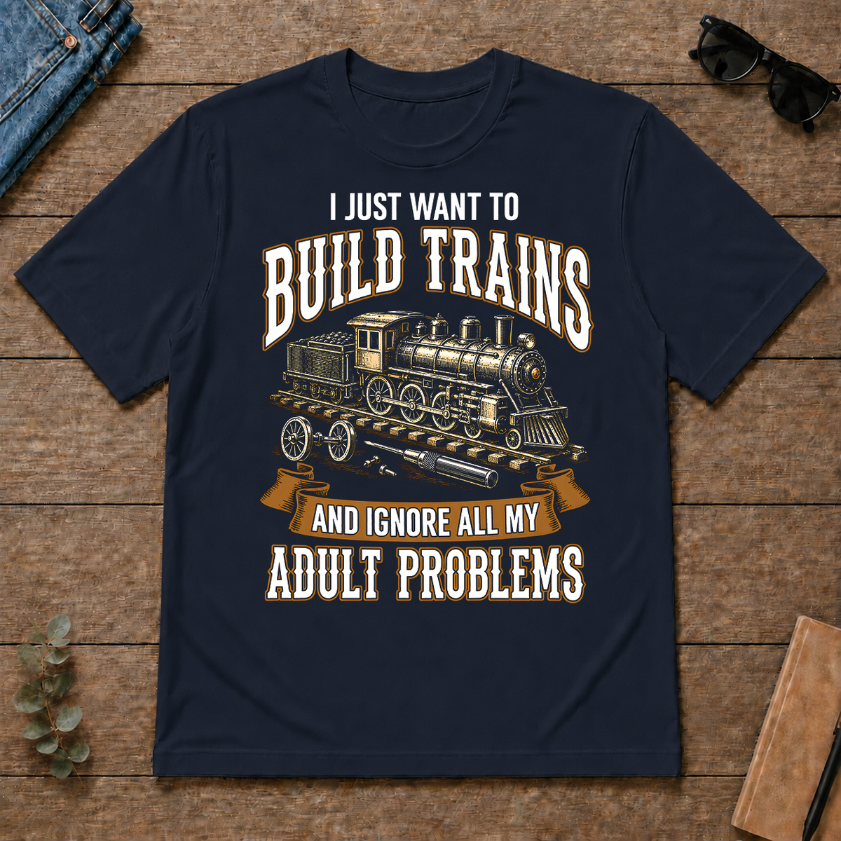 Vintage I Just Want To Build Trains - navy - TS2D-Navy
