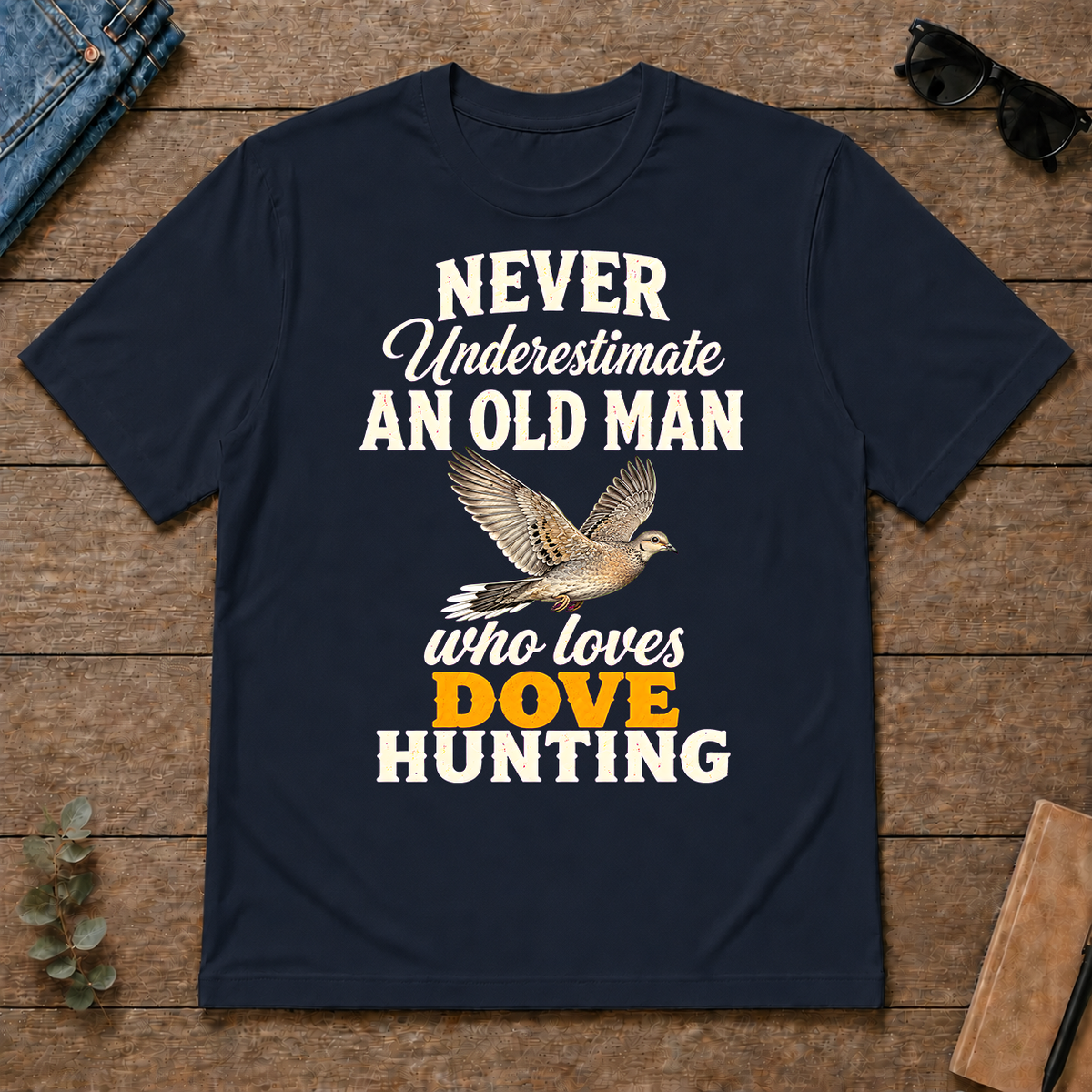 Never Underestimate An Old Man Who Loves Dove Hunting Retro - navy - TS2D-Navy