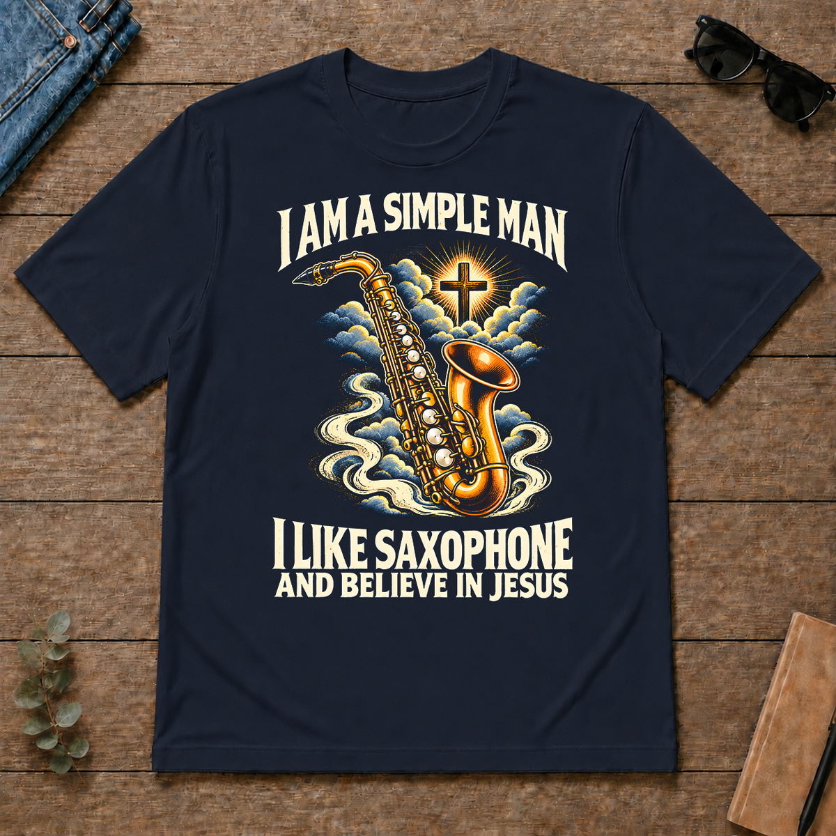 I Like Saxophone & Believe In Jesus - navy - TS2D-Navy