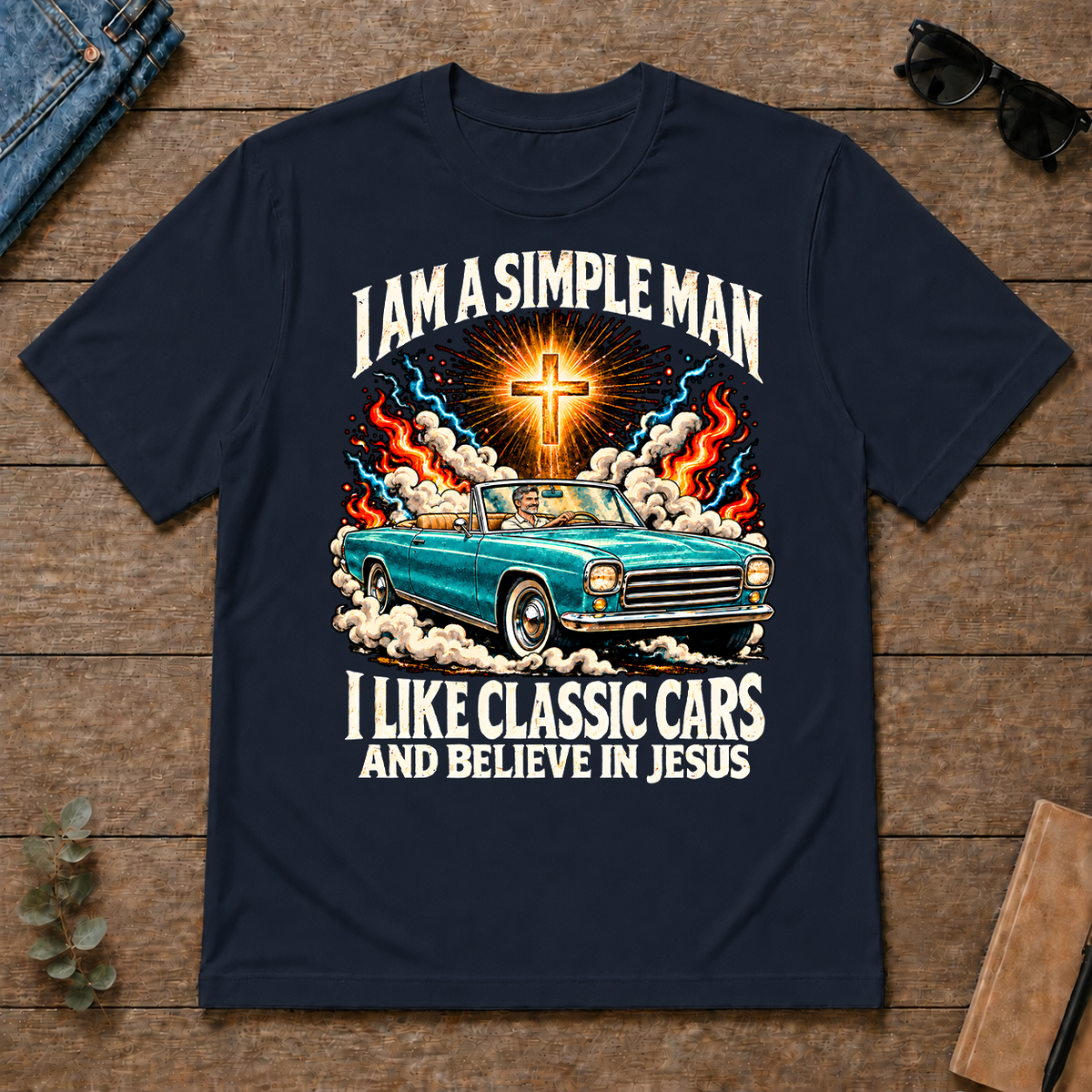I Like Classic Cars & Believe In Jesus - navy - TS2D-Navy