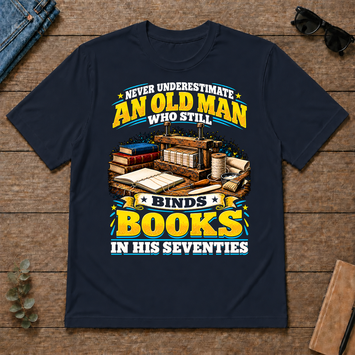 Yellow An Old Man Still Binds Book In His Seventies - navy - TS2D-Navy