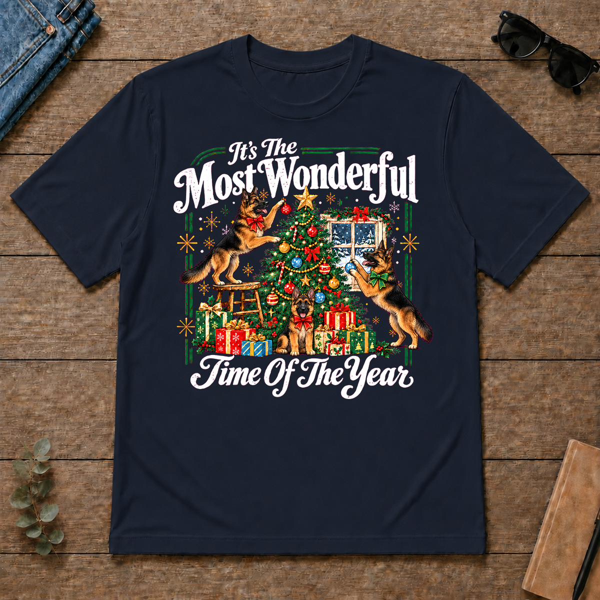 Wonderful Christmas German Shepherd - navy - TS2D-Navy