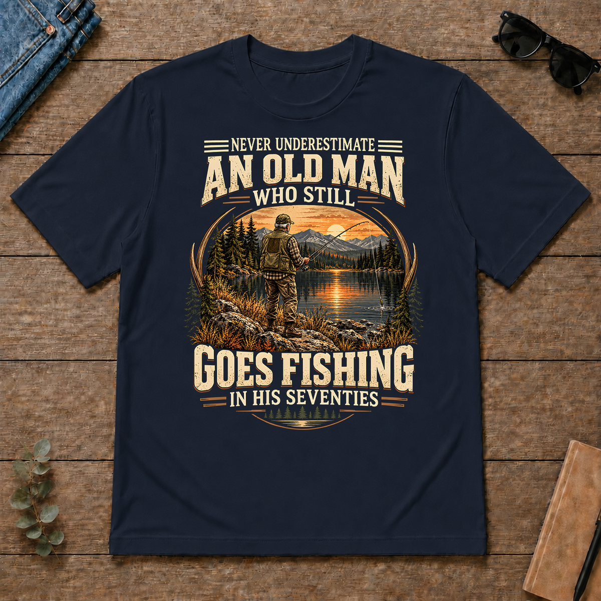 An Old Man Goes Fishing In 70s - navy - TS2D-Navy