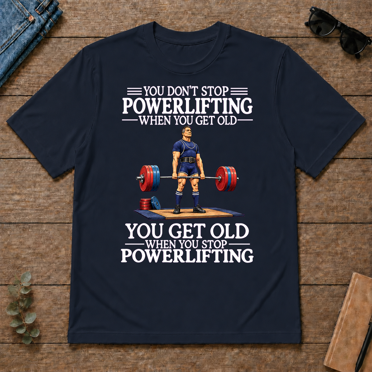 Old Man Don't Stop Powerlifting - navy - TS2D-Navy