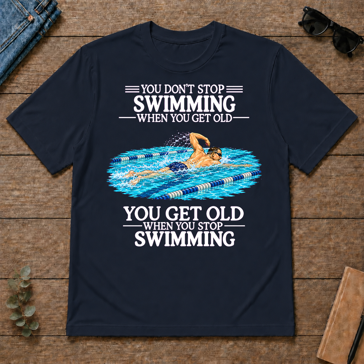 Old Man Don't Stop Swimming - navy - TS2D-Navy