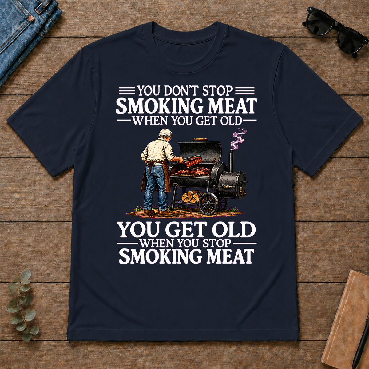 Old Man Don't Stop Smoking Meat - navy - TS2D-Navy