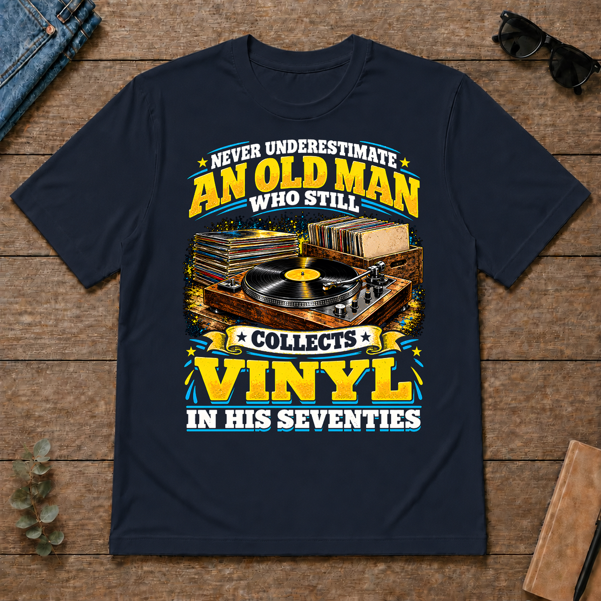 Yellow An Old Man Still Collects Vinyl In His Seventies - navy - TS2D-Navy