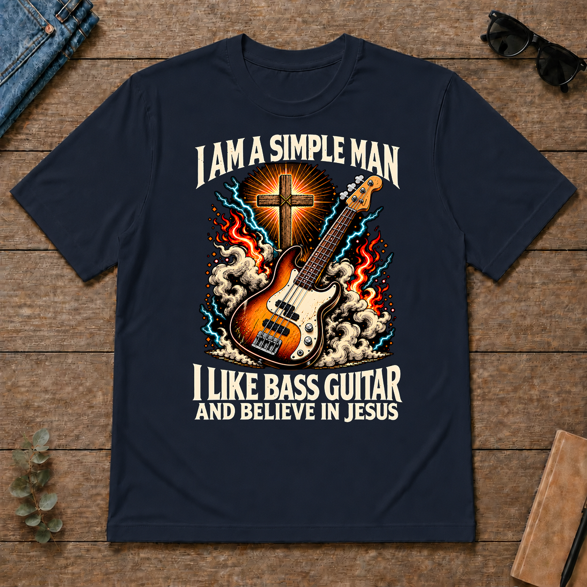 I Like Bass Guitar & Believe In Jesus - navy - TS2D-Navy