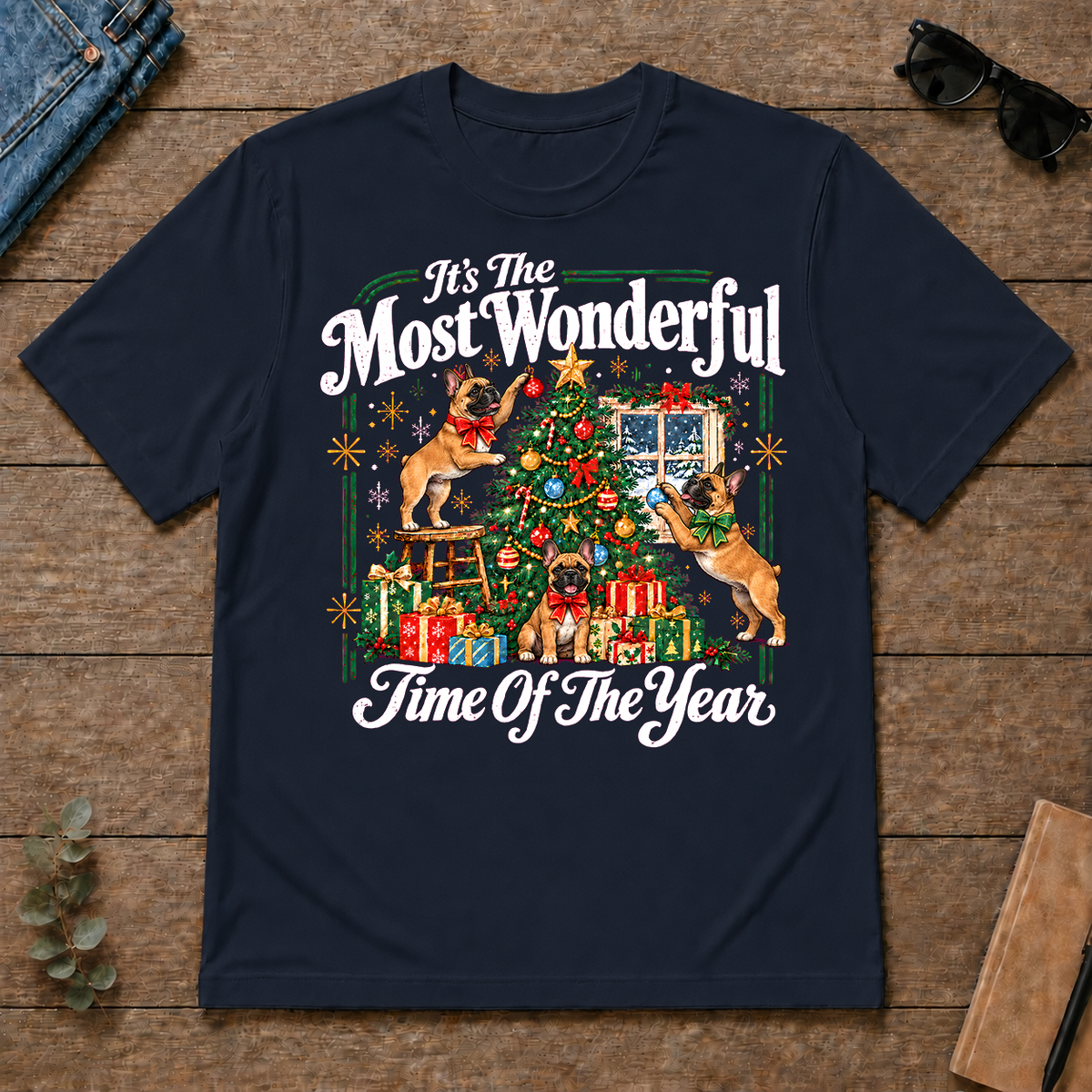 Wonderful Christmas French Bulldog - navy - TS2D-Navy