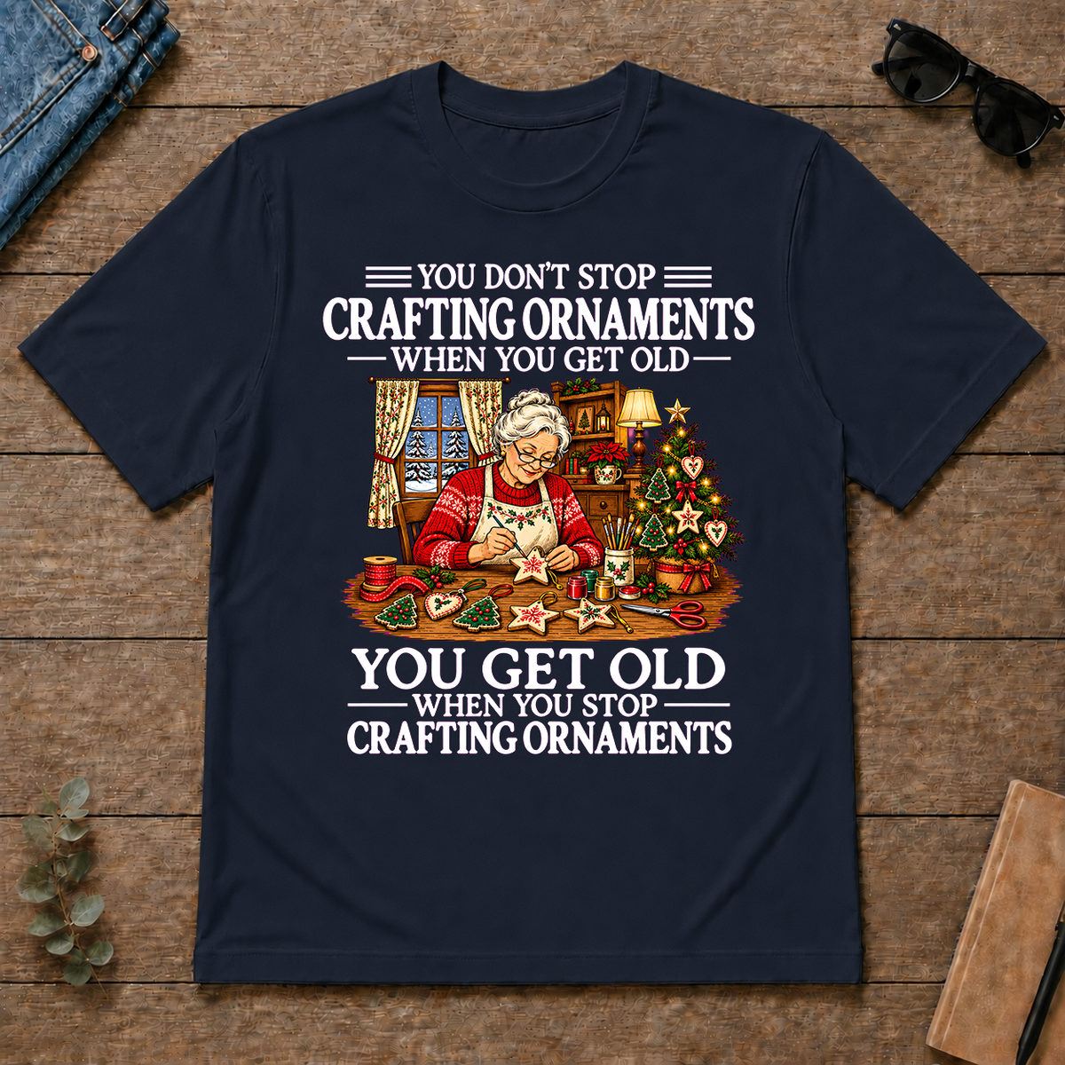 Old Woman Don't Stop Crafting Ornaments - navy - TS2D-Navy