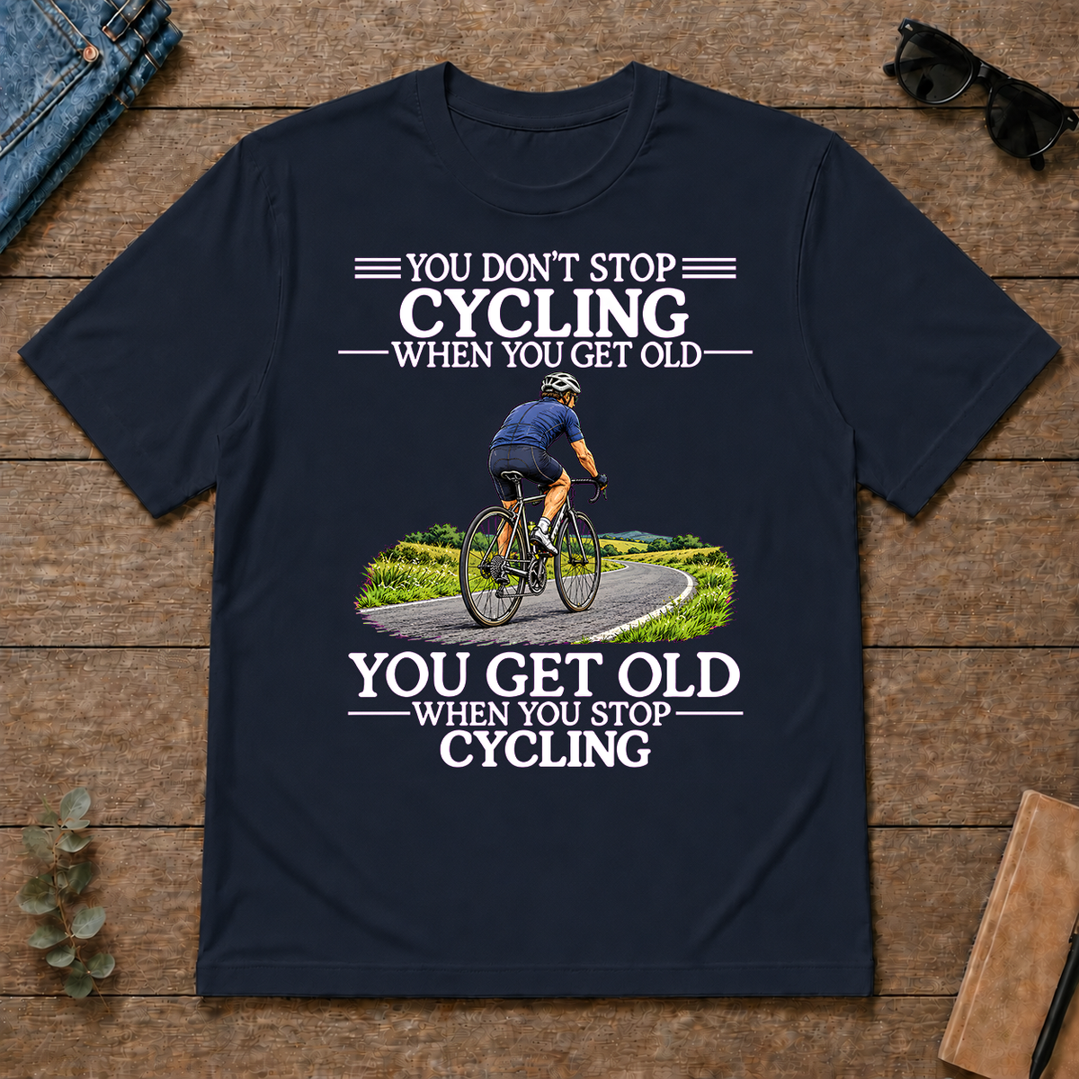Old Man Don't Stop Cycling - navy - TS2D-Navy