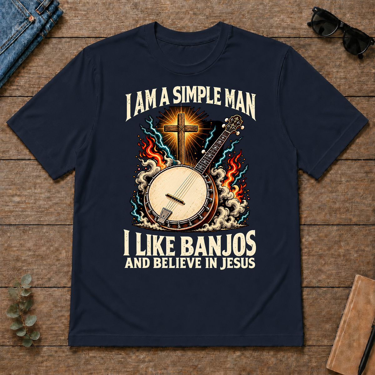 I Like Banjos & Believe In Jesus - navy - TS2D-Navy
