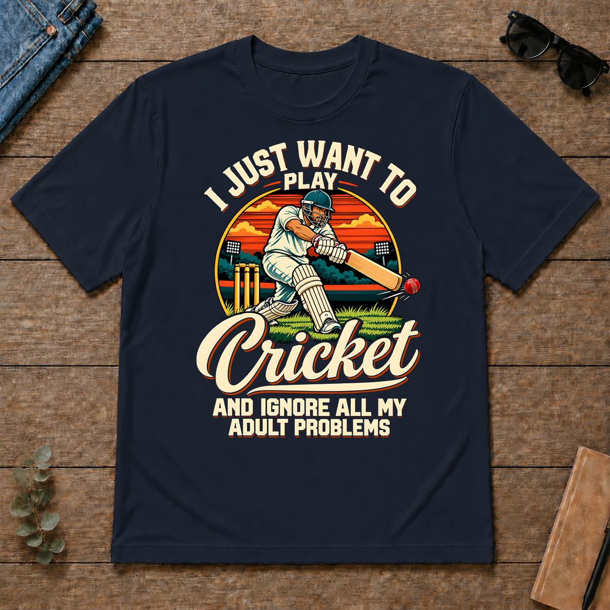 I Just Want To Play Cricket & Ignore All Adult Problems - navy - TS2D-Navy