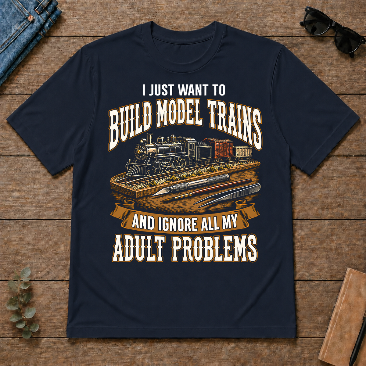 Vintage I Just Want To Build Model Trains - navy - TS2D-Navy