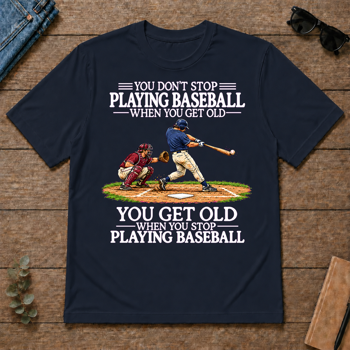 Old Man Don't Stop Baseball - navy - TS2D-Navy