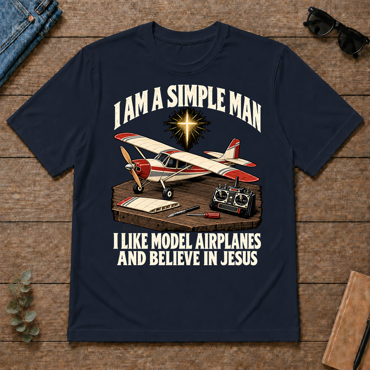 I Like Model Airplanes & Believe In Jesus - navy - TS2D-Navy