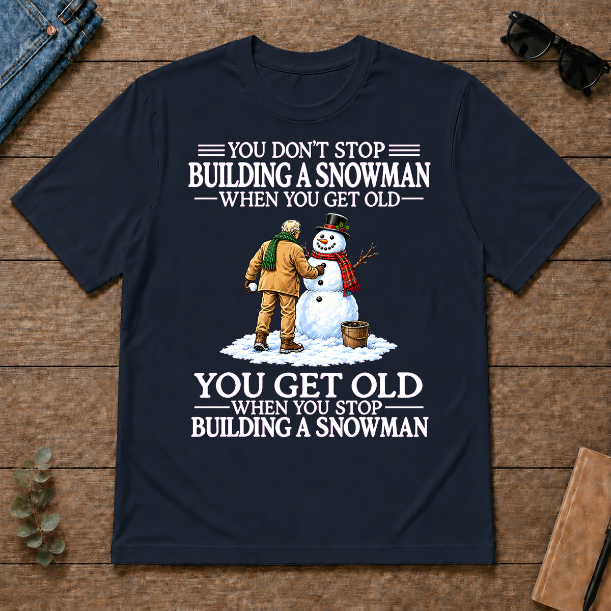 Old Man Don't Stop Buiding a Snowman - navy - TS2D-Navy