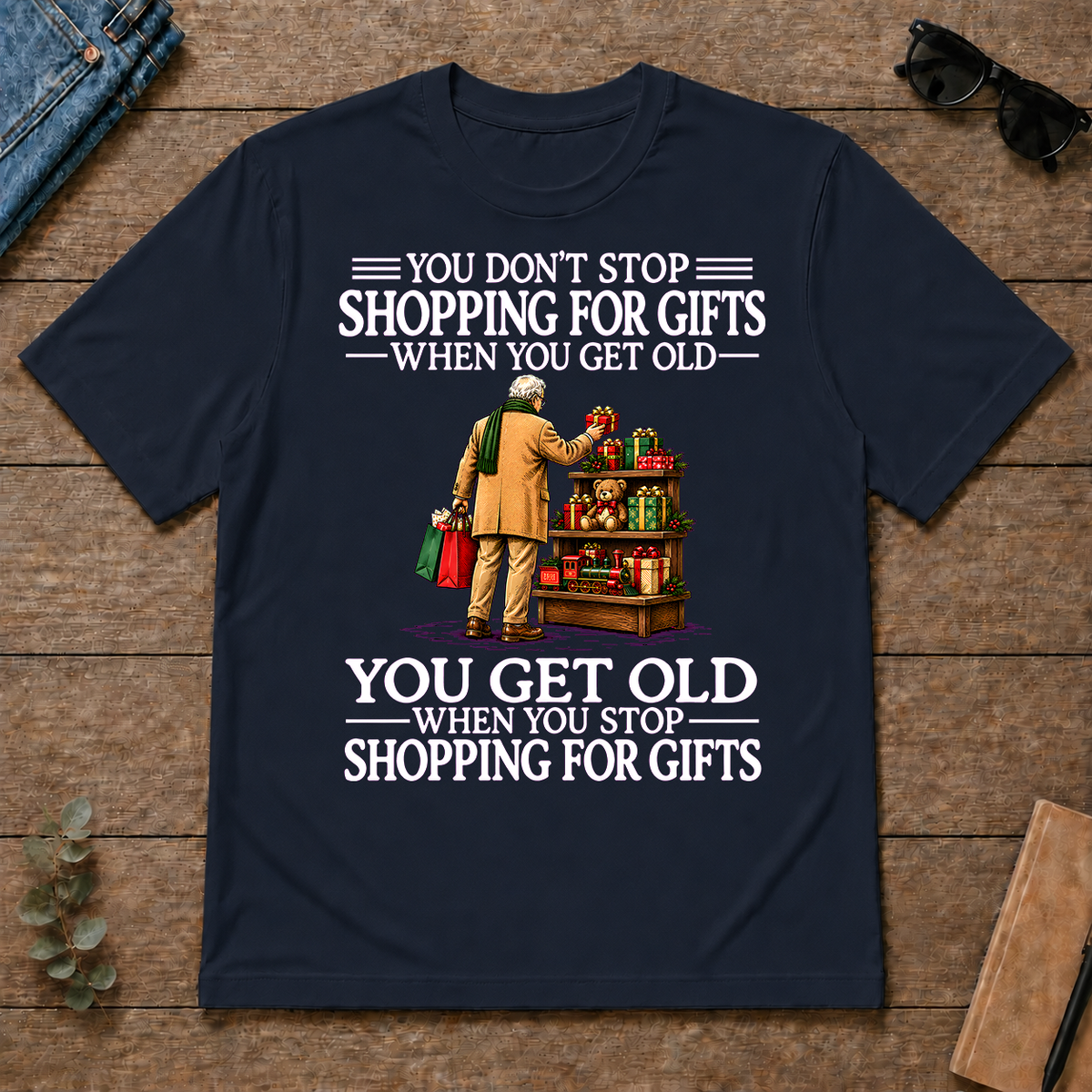 Old Man Don't Stop Shopping for Gifts - navy - TS2D-Navy