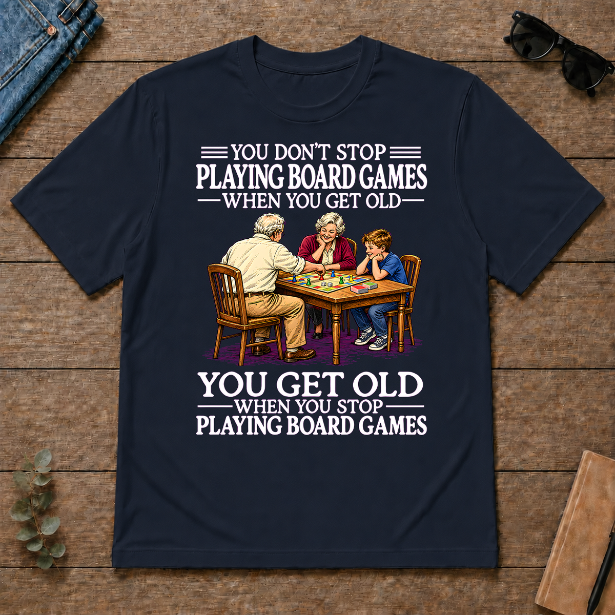 Old Man Don't Stop Playing Board Games - navy - TS2D-Navy