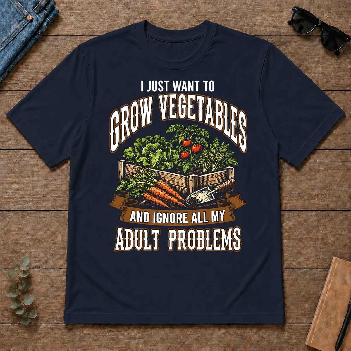 Vintage I Just Want To Grow Vegetables - navy - TS2D-Navy