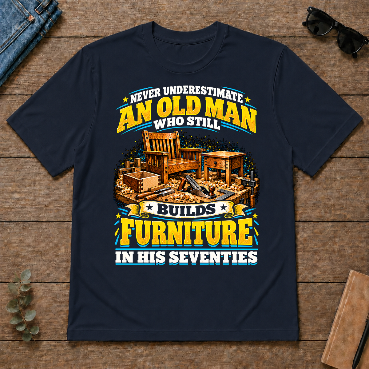 Yellow An Old Man Still Builds Funiture In His Seventies - navy - TS2D-Navy