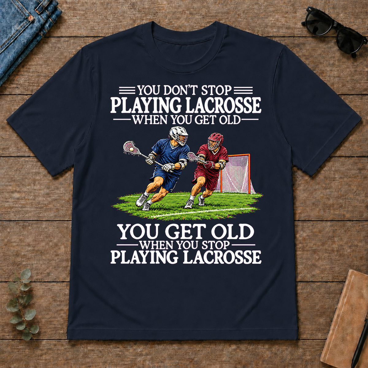 Old Man Don't Stop Lacrosse - navy - TS2D-Navy