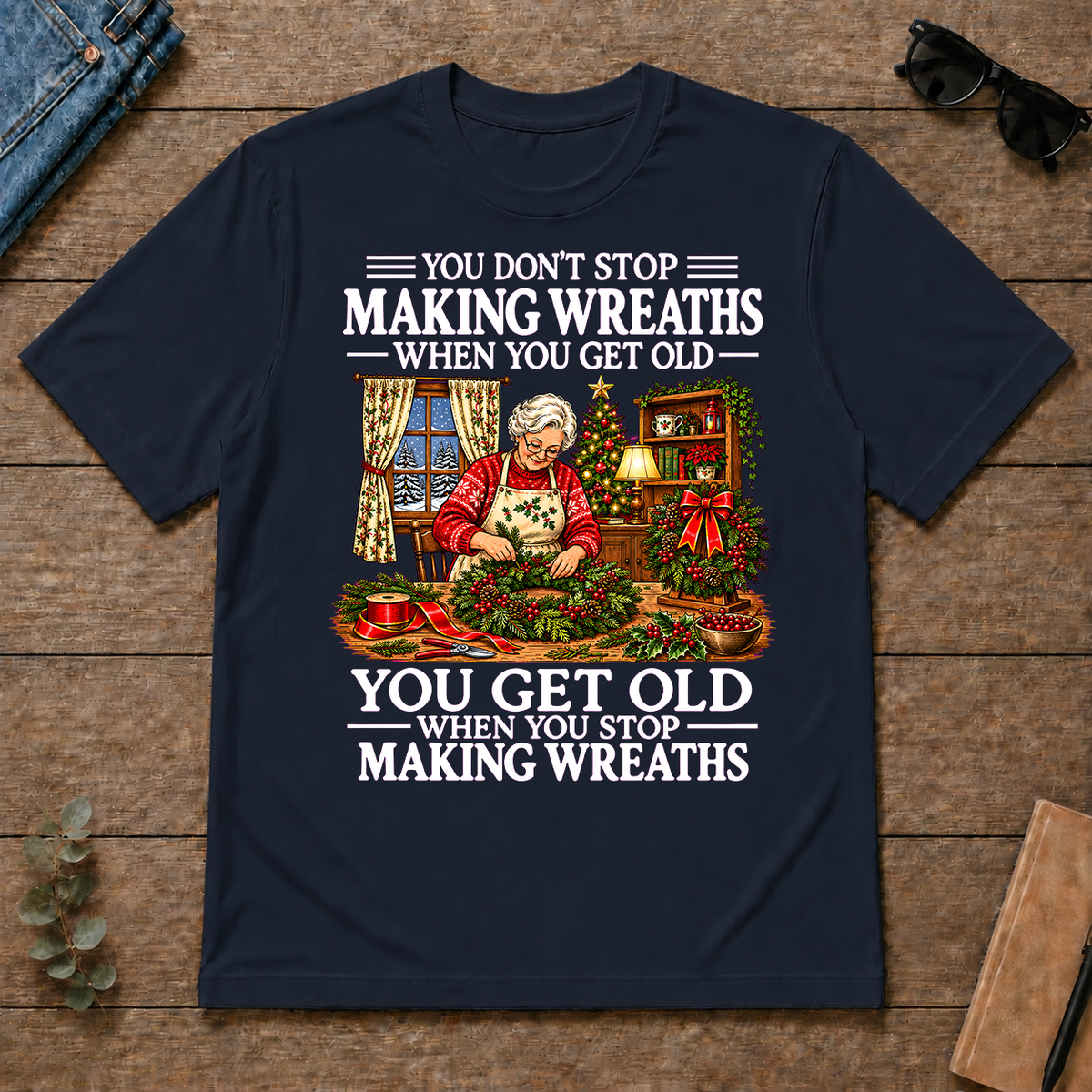 Old Woman Don't Stop Making Wreaths - navy - TS2D-Navy