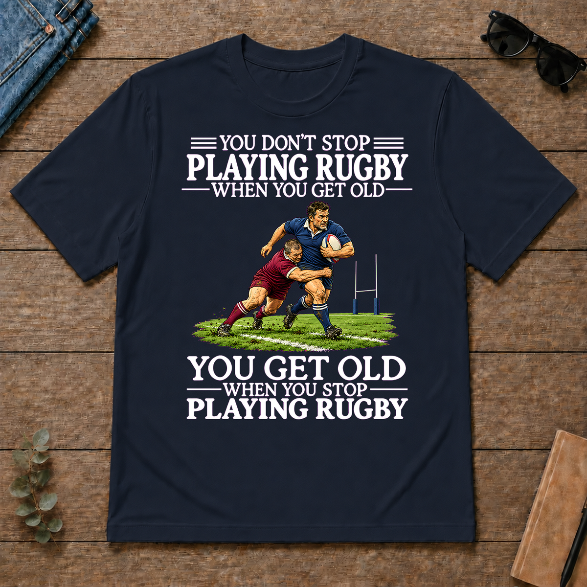 Old Man Don't Stop Rugby - navy - TS2D-Navy