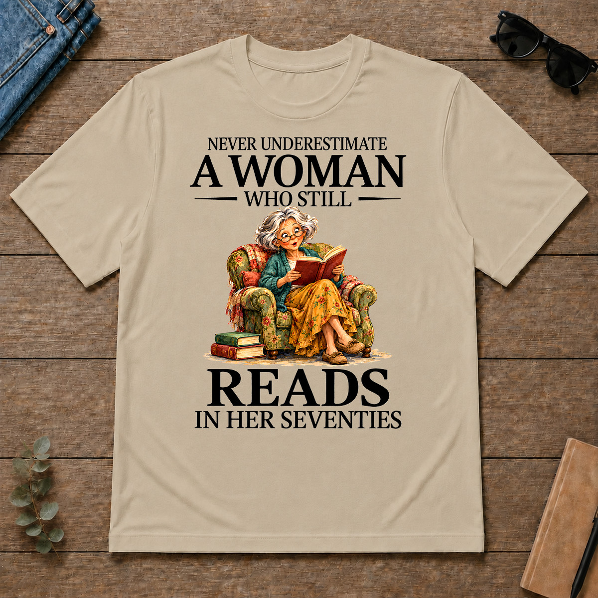 Funny A Woman Still Reads In Her Seventies - sand - TS2D-Sand