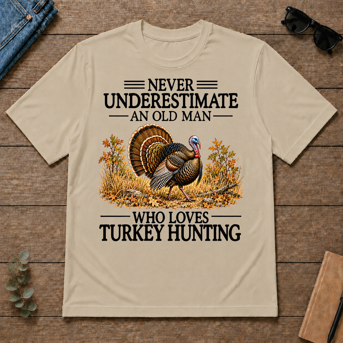 Never Underestimate An Old Man Who Loves Turkey Hunting - sand - TS2D-Sand