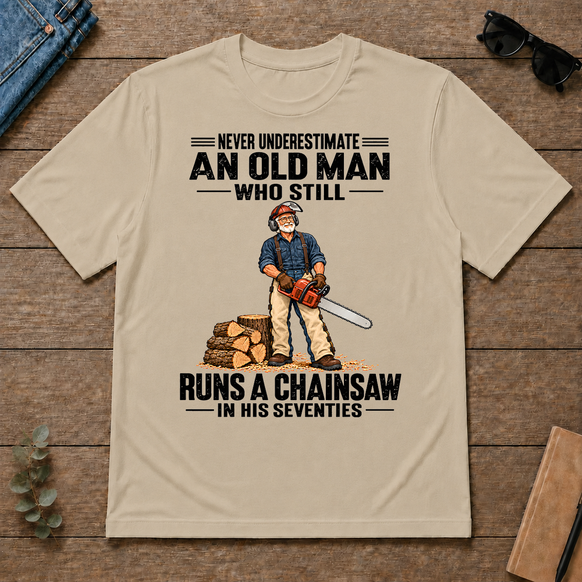 An Old Man Still Runs A Chainsaw In His 70s - sand - TS2D-Sand