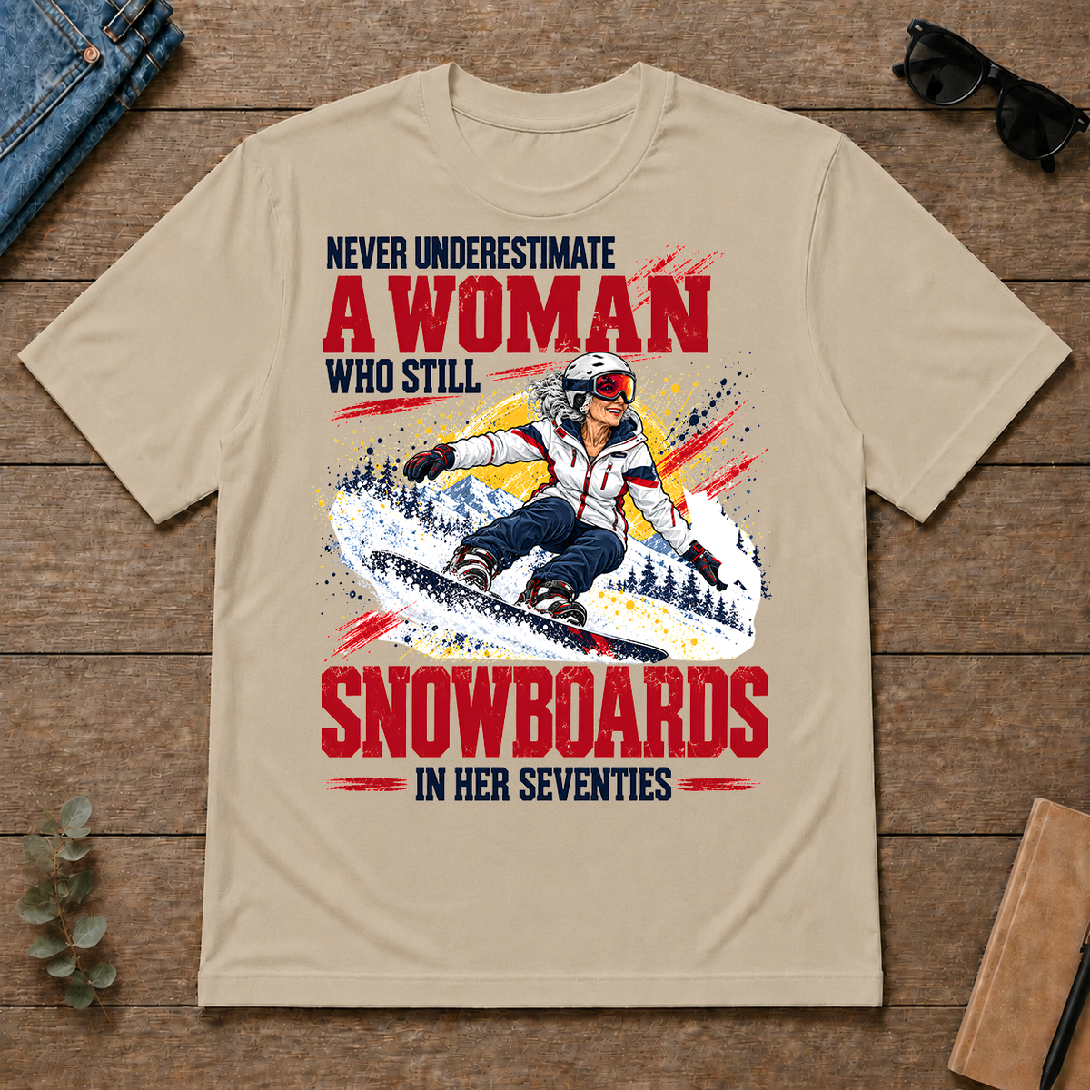 A Woman Still Snowboards In Her 70s - sand - TS2D-Sand