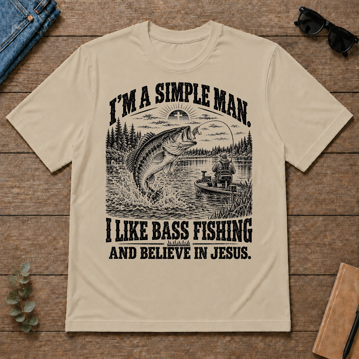 I like Bass Fishing Believe In Jesus - sand - TS2D-Sand