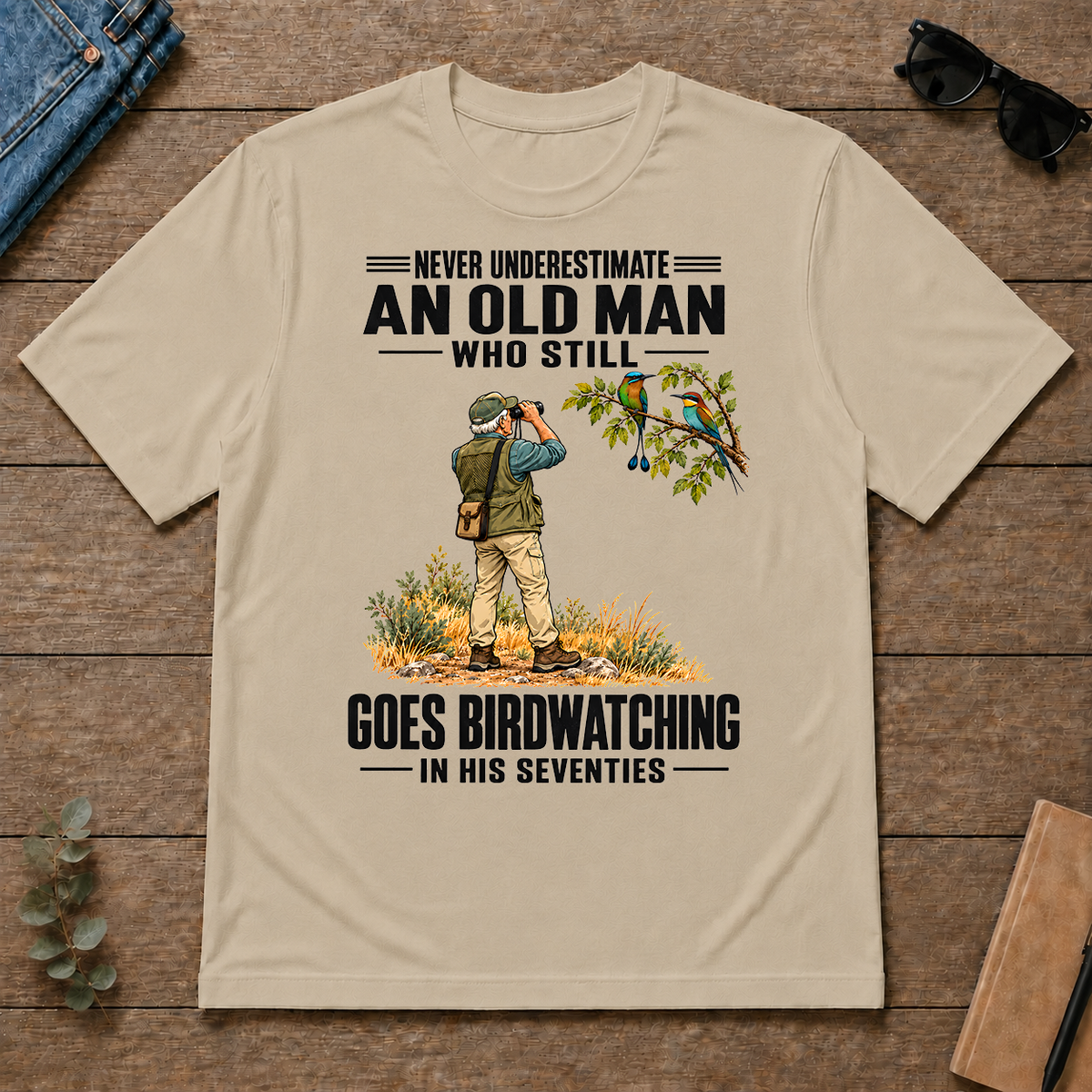 An Old Man Still Goes Birdwatching In His 70s - sand - TS2D-Sand