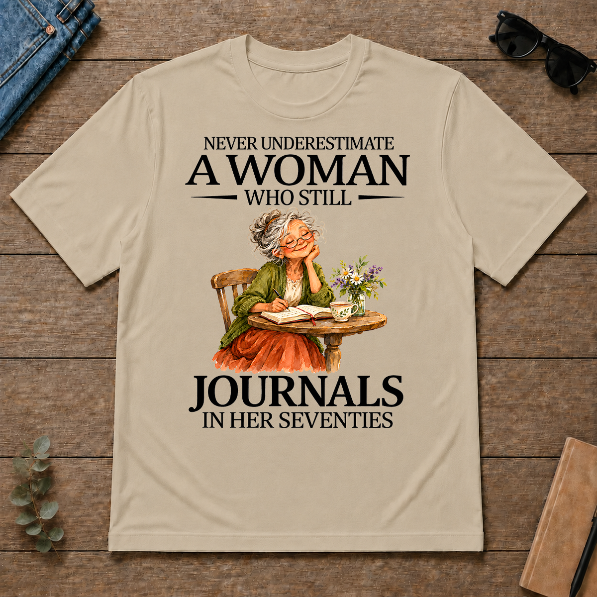 Funny A Woman Still Journals In Her Seventies - sand - TS2D-Sand