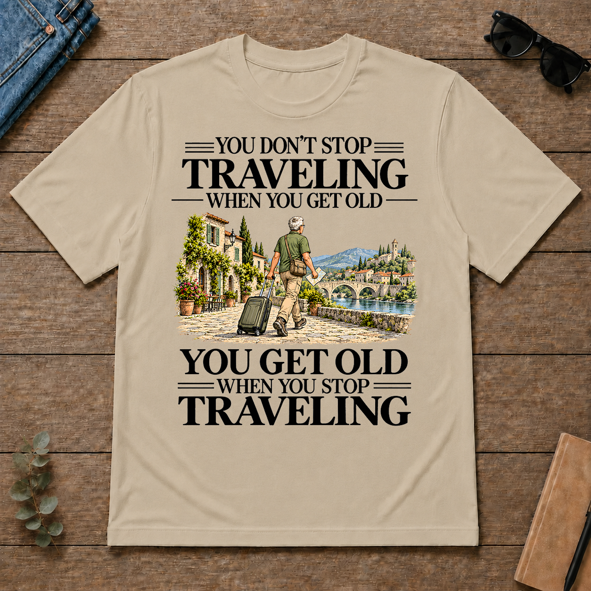 Don't Stop Traveling Vintage Art - sand - TS2D-Sand