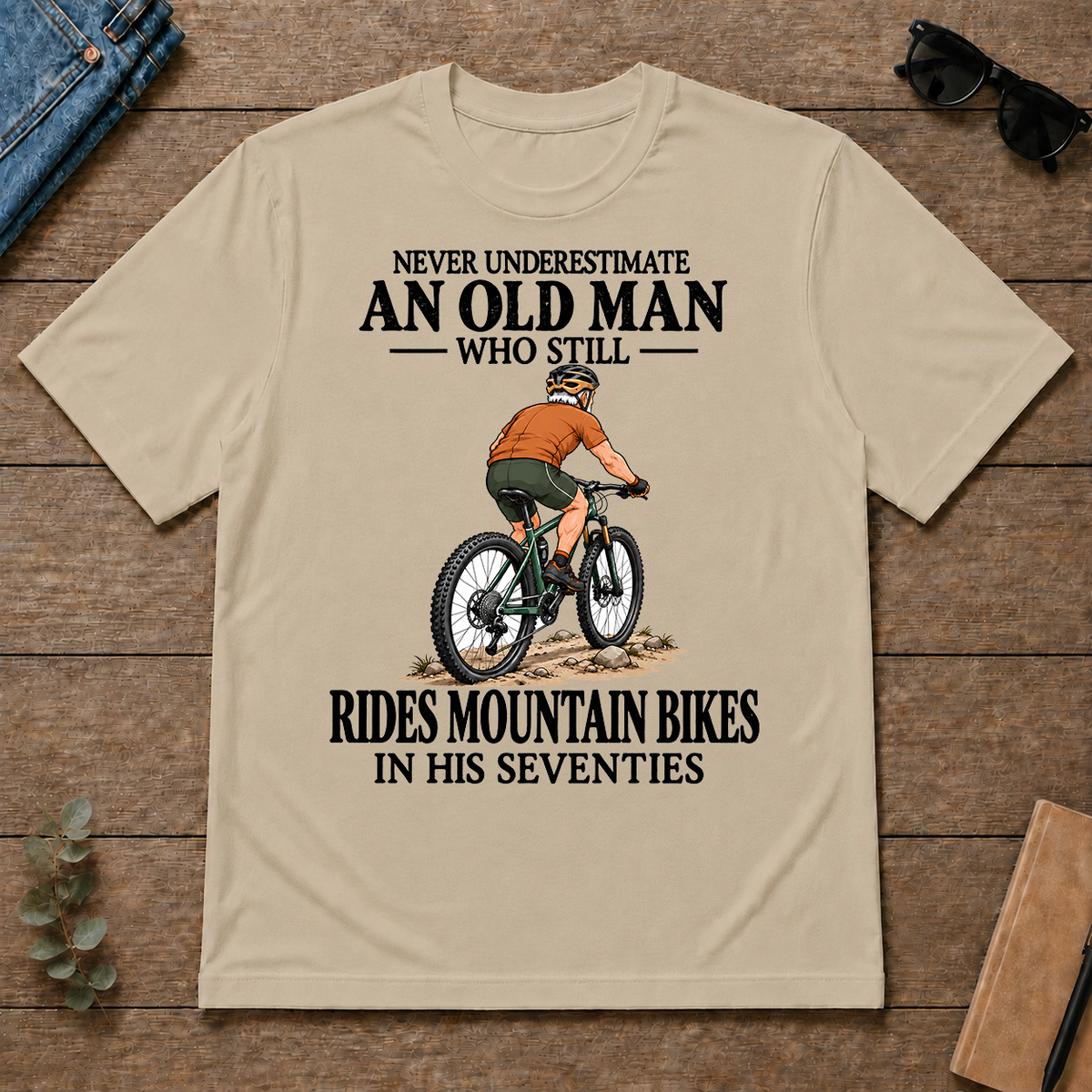 An Old Man Still Rides Mountain Bikes In His Seventies - sand - TS2D-Sand
