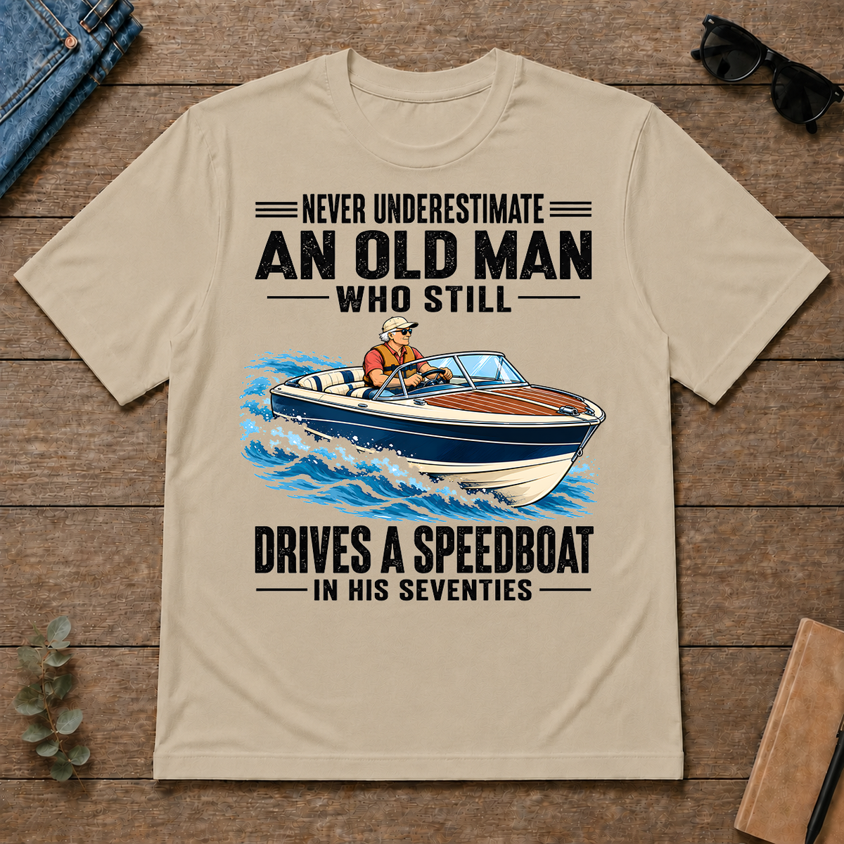 An Old Man Still Drives A Speedboat In His 70s - sand - TS2D-Sand