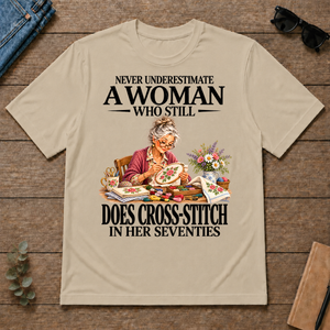Funny A Woman Still Does Cross-Stitch In Her Seventies - sand - TS2D-Sand