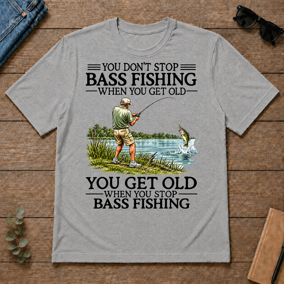 Don't Stop Bass Fishing Vintage - sport-grey - TS2D-SportGrey