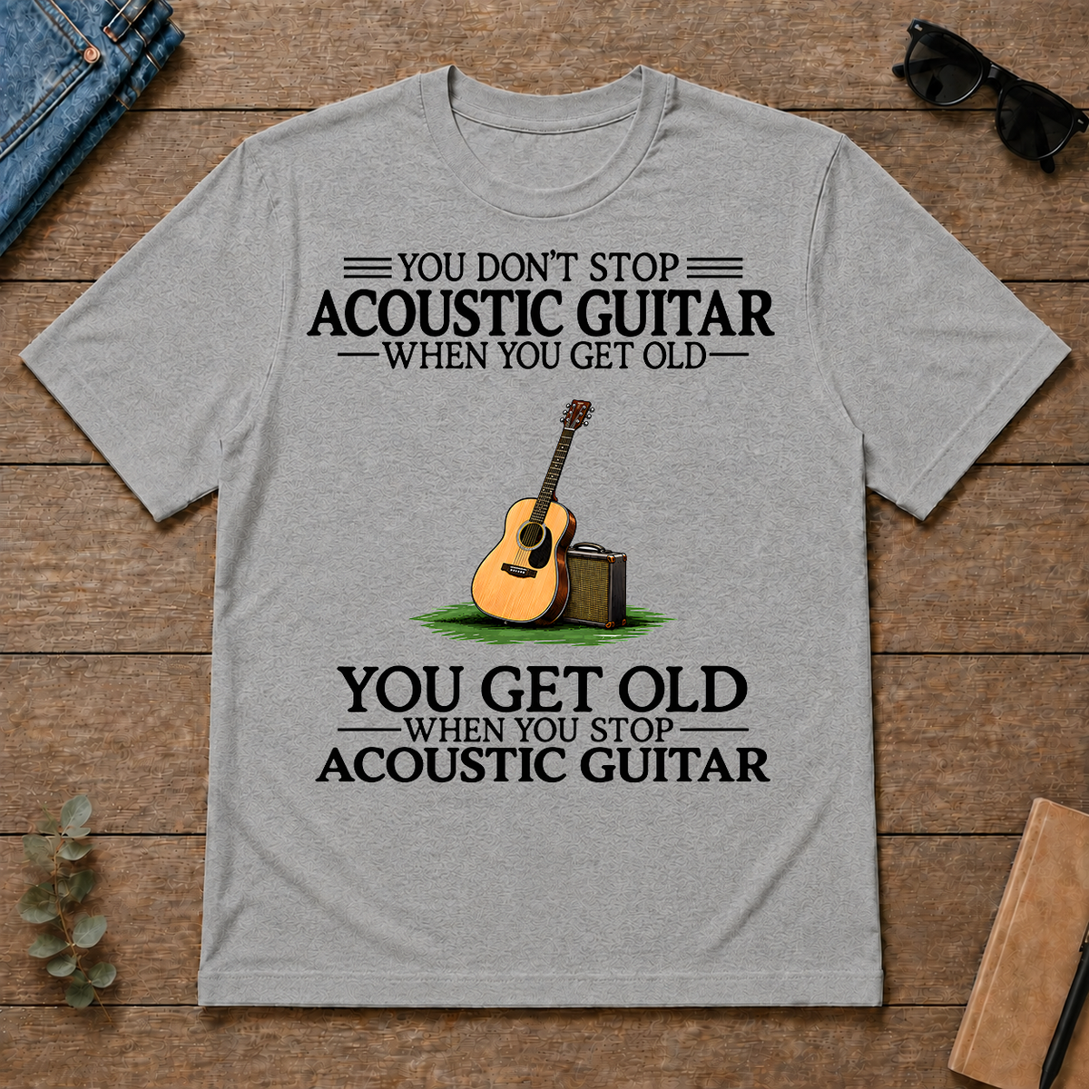 Don't Stop Playing Acoustic Guitar Vintage Art - sport-grey - TS2D-SportGrey