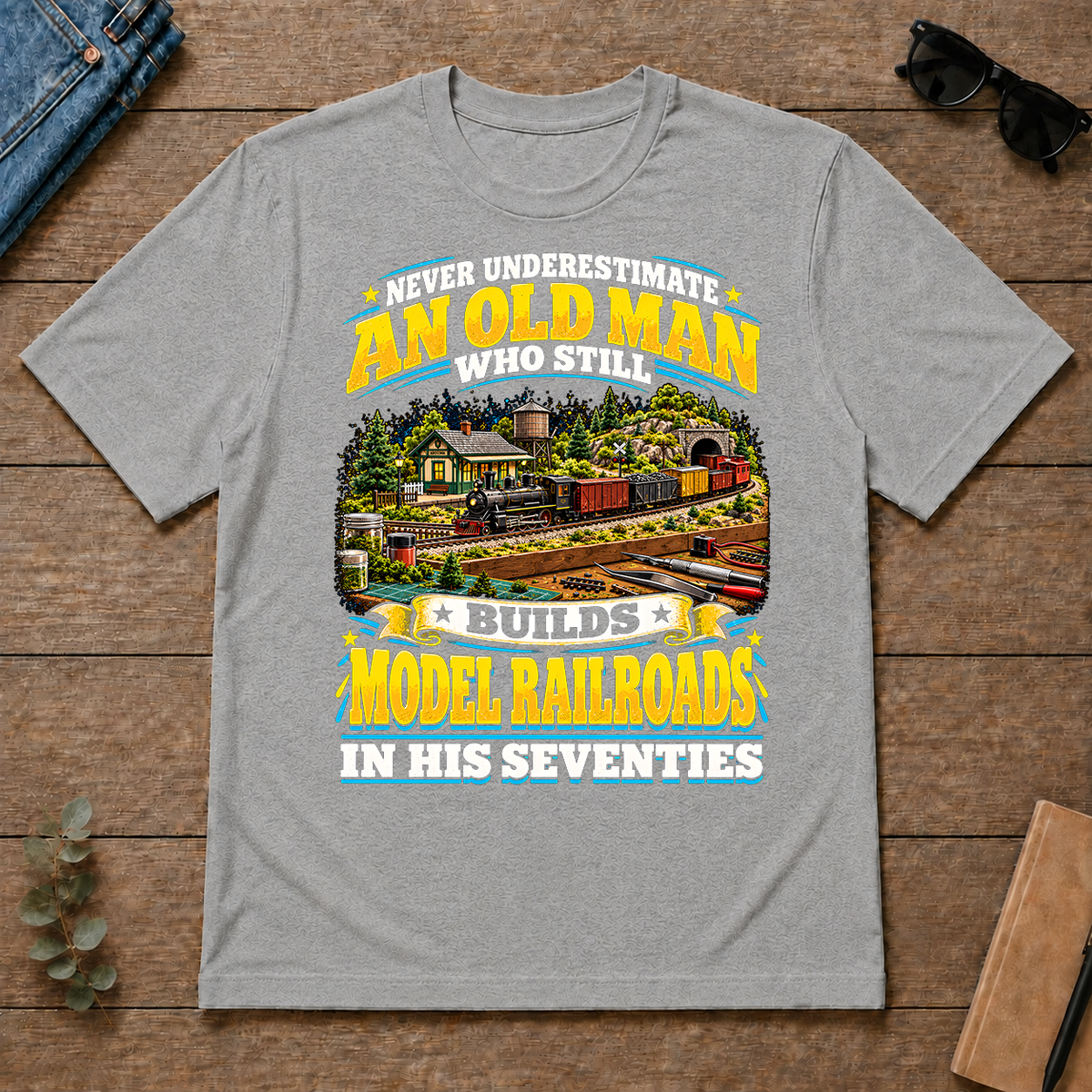 Yellow An Old Man Still Builds Model Railroads In His Seventies - sport-grey - TS2D-SportGrey