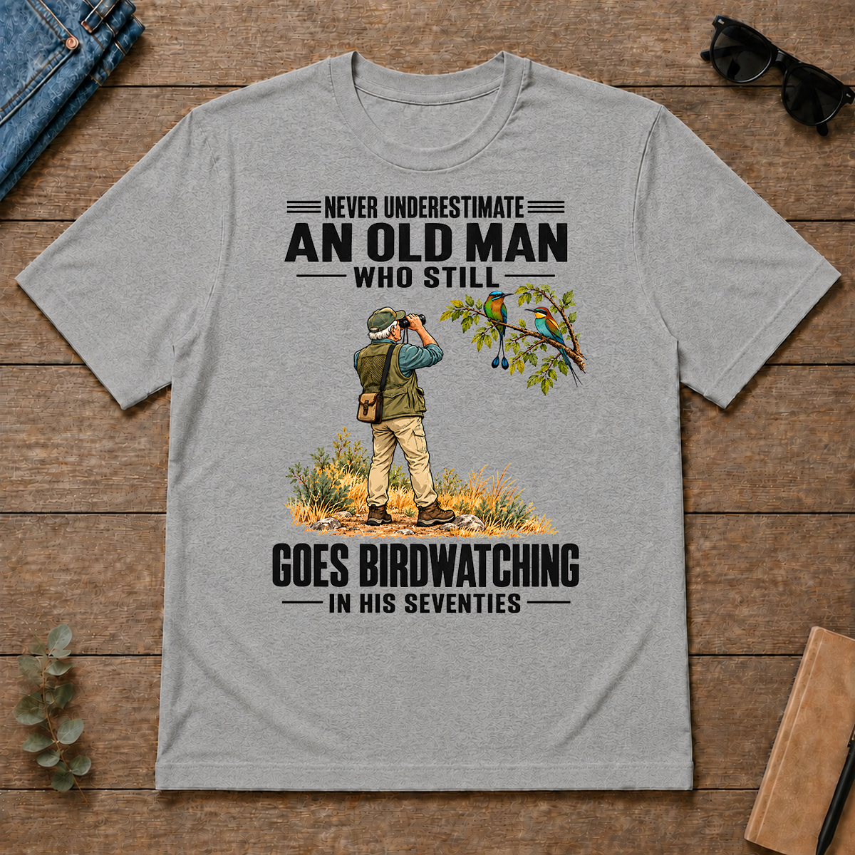 An Old Man Still Goes Birdwatching In His 70s - sport-grey - TS2D-SportGrey