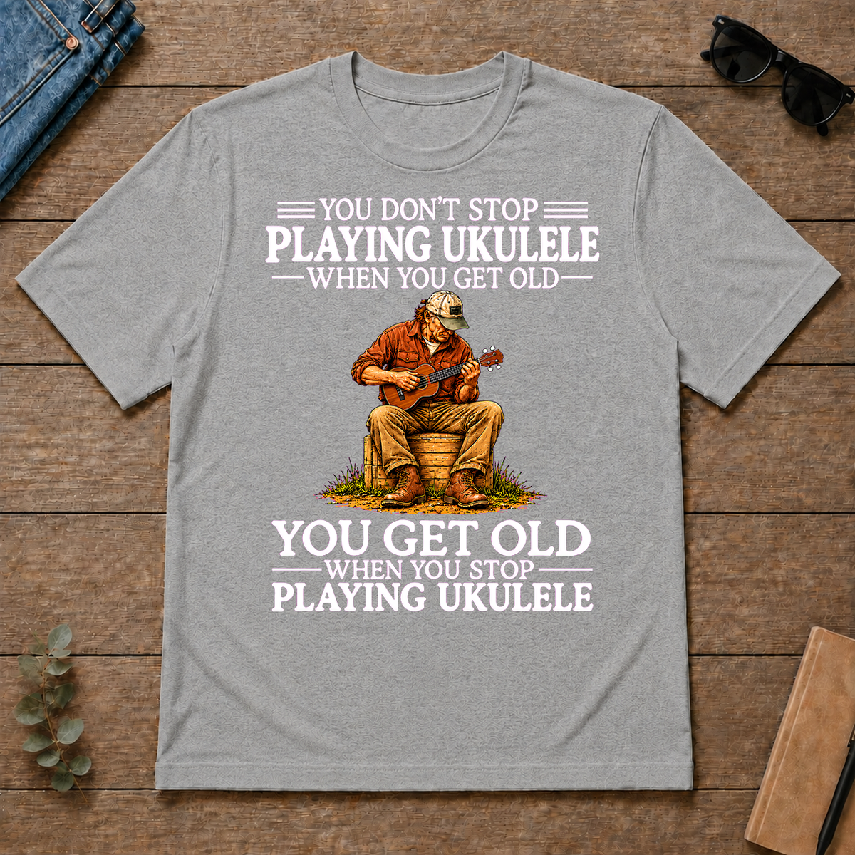 Old Man Don't Stop Playing Ukulele - sport-grey - TS2D-SportGrey